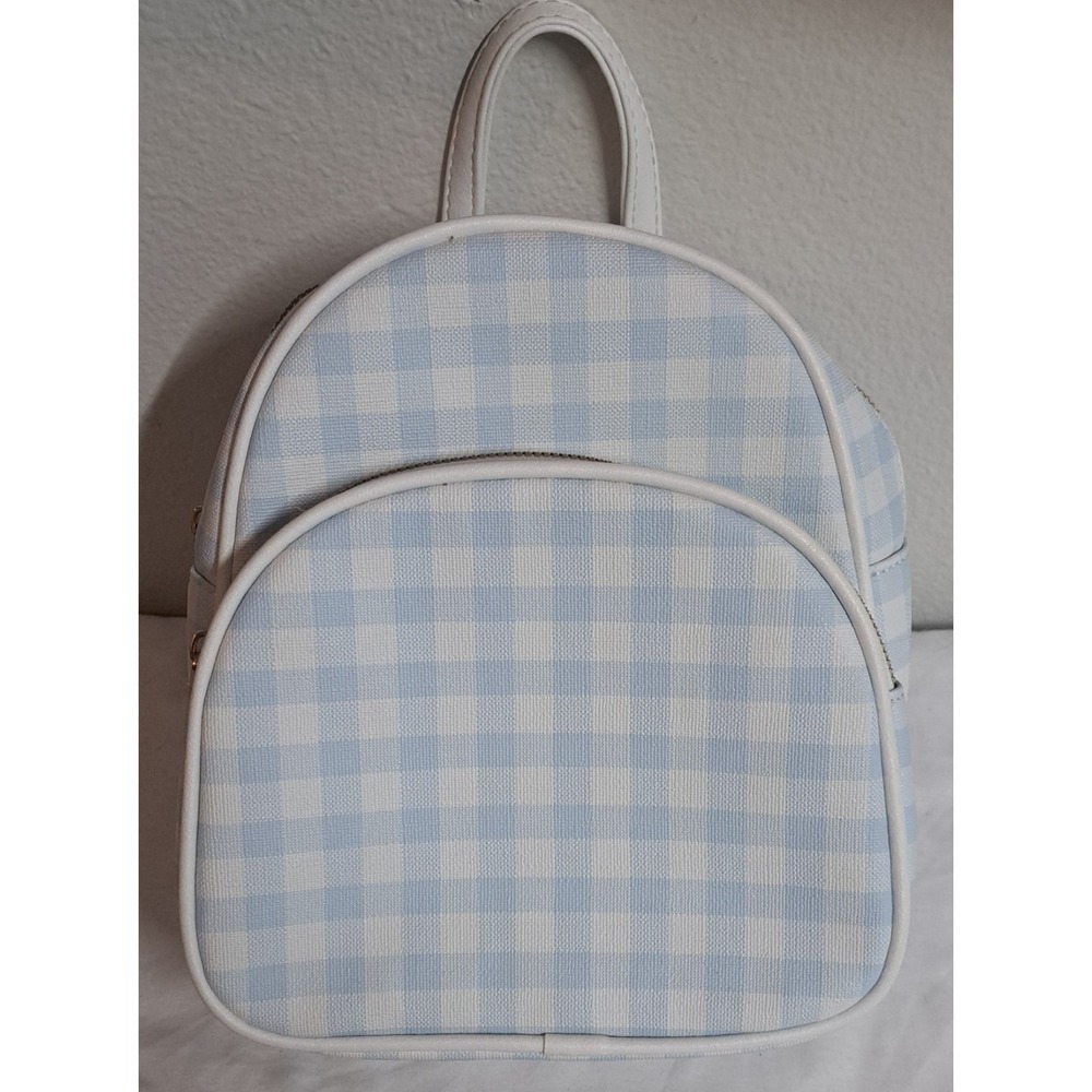 Mini Blue White Gingham Plaid Backpack Purse Small Cute Preppy Cottagecore